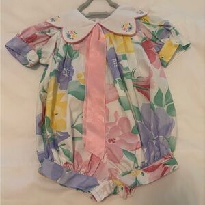 Floral Kids One Piece with Pink Ribbon